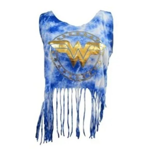 DC Comics Wonder Woman Fringe Tie Dye Women's Juniors‎ Blue Tank Top